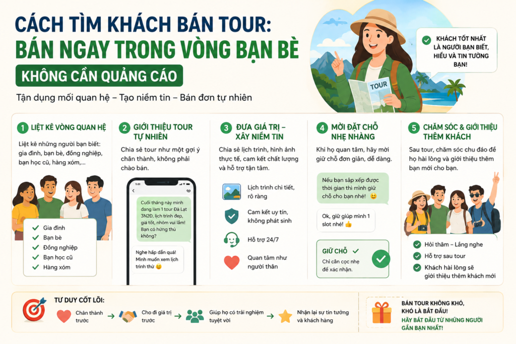 Cách tìm khách bán tour: bán ngay trong vòng bạn bè không cần quảng cáo